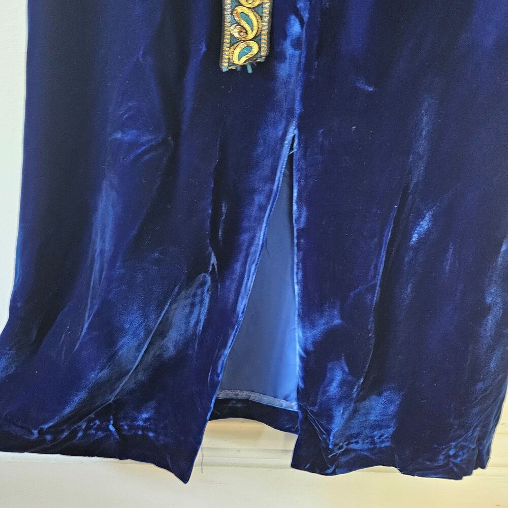 Vintage 60s 70s Blue Velvet Cape Sleeve Maxi Dress Ribbon Back Sz 7 2/4 Costume - Picture 9 of 10